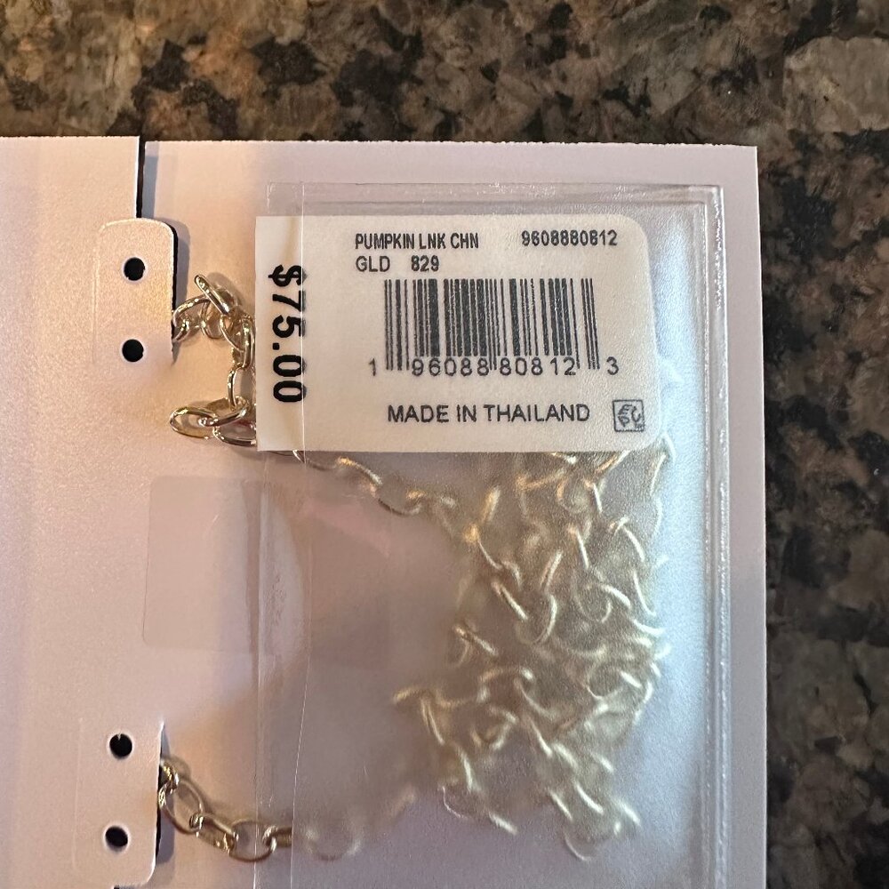 NWT - Kendra Scott Pumpkin Link and Chain Necklace - Orange Mother-of-Pearl - Picture 2 of 6
